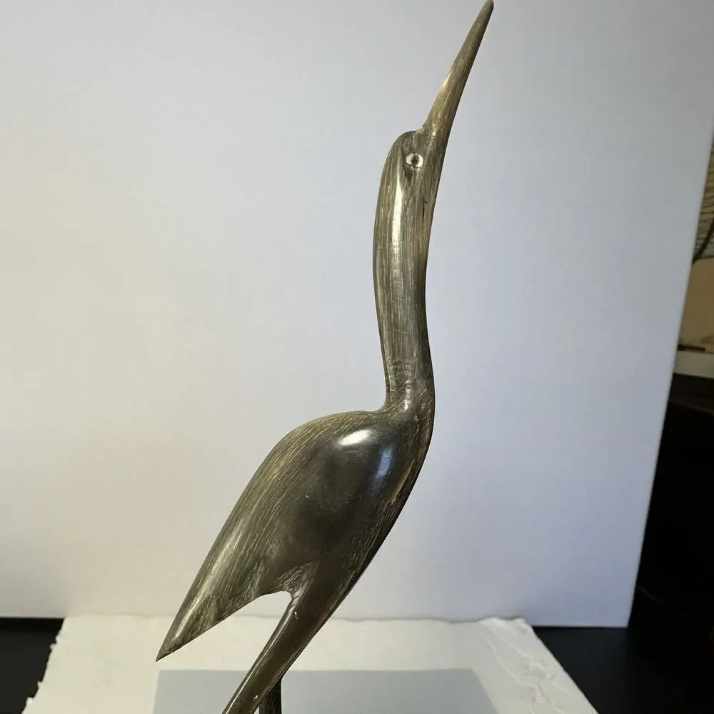 Pair Vintage Hand Carved Buffalo Horn Crane / Heron / Egret Figurines